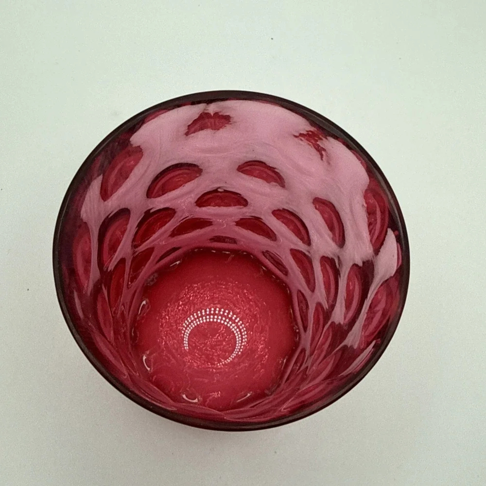 Fenton Cranberry Inverted Thumbprint Coin Dot or Dot Optic Glass 3-3/4